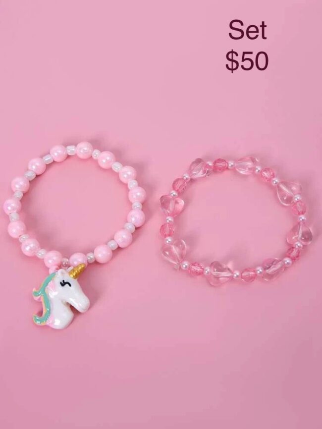 E-12 Set pulseras unicornios rosas (modelo 008)
