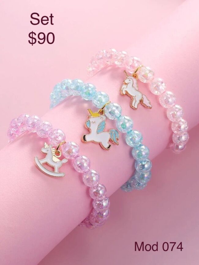 E-12 Set unicornio color pastel pulseras (modelo 074)