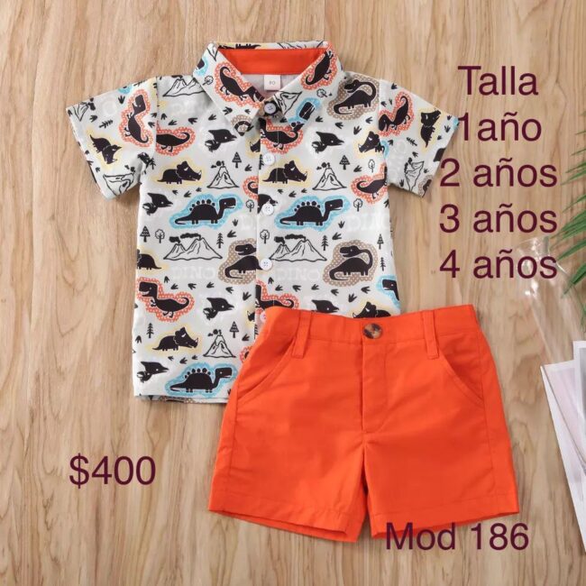 Conjunto dinosaurios camisa y short para niño (modelo 186, 189)