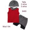 Conjunto playera roja y short rayas  (modelo 134)