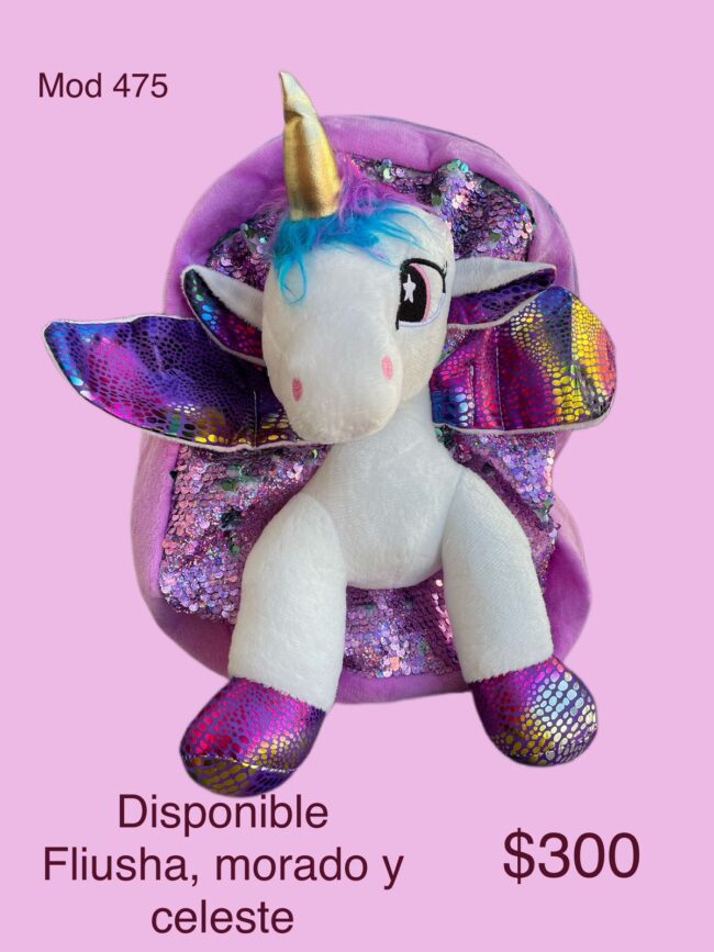 E-12 Mochila unicornio lentejuela (modelo 475)